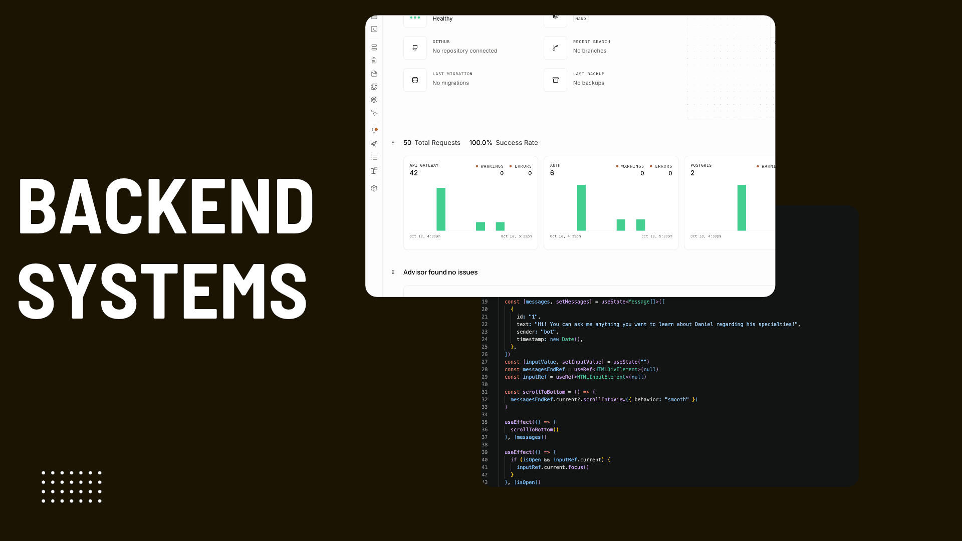 Backend system dashboard and code